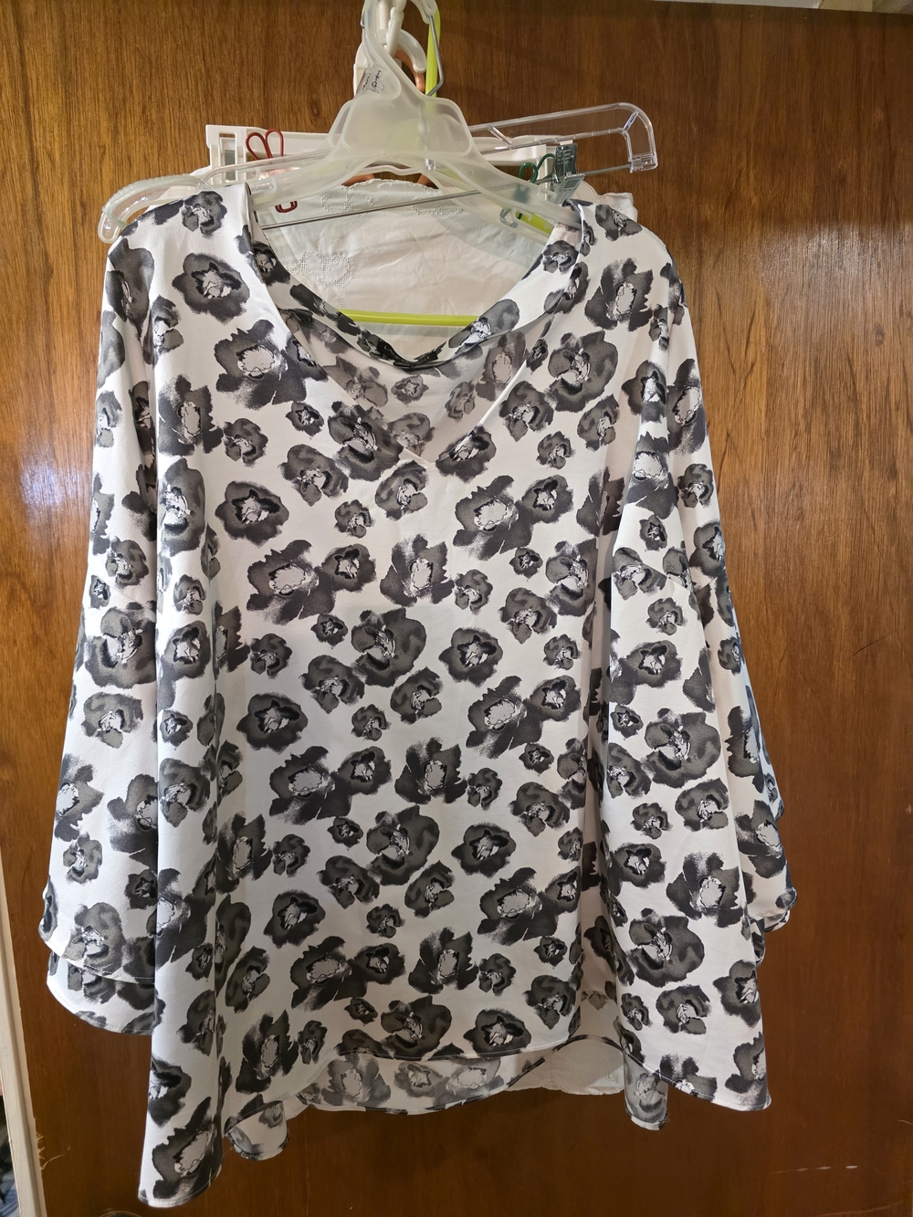 Lane Bryant White Silk Blouse With Black And Gray